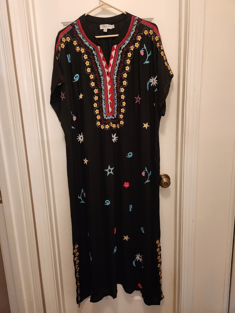Womens Boho Embroidered Maxi Kaftan - Size XL